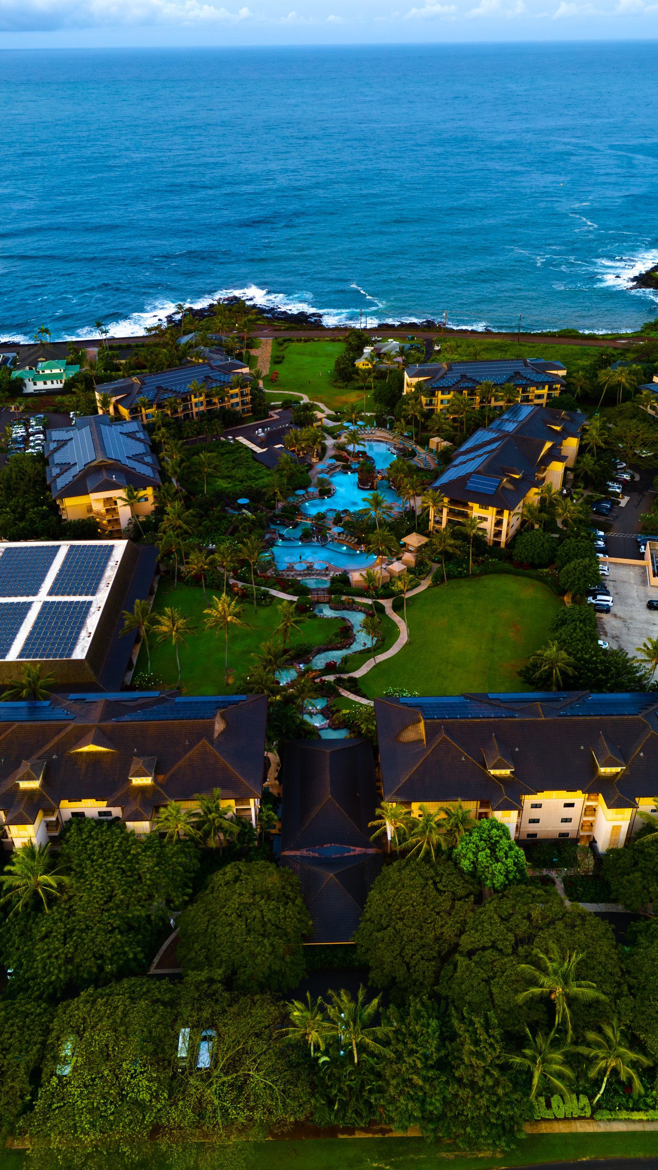 Aerial of Koloa Landing's pools and the blue Pacific on Kauai's south shore
